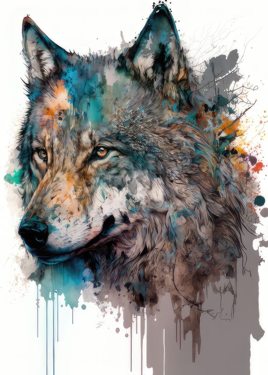 'Colorful Wolf' Poster, picture, metal print, paint by Wolf Design ...