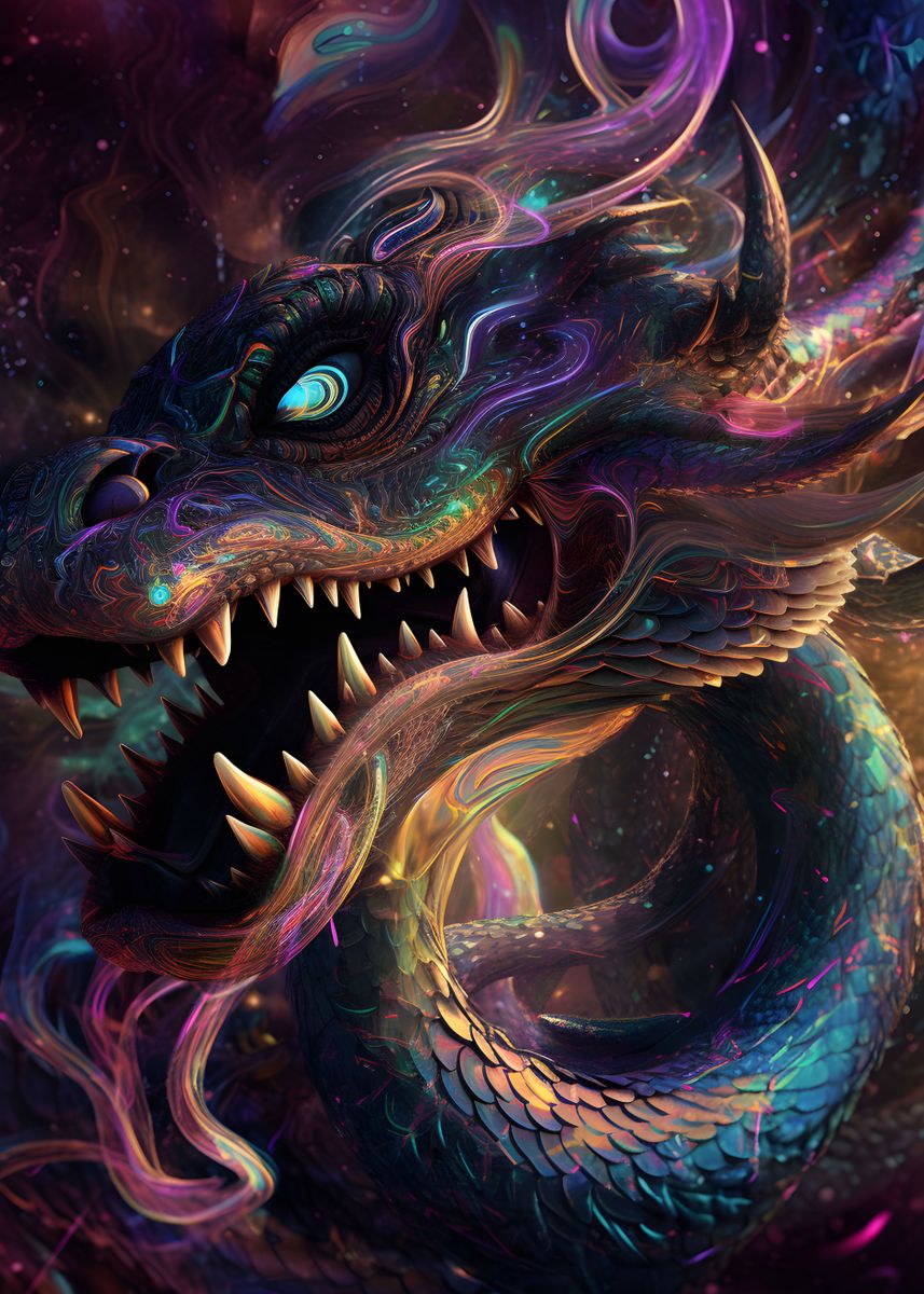 'Hypnotic Space Dragon' Poster, picture, metal print, paint by ...