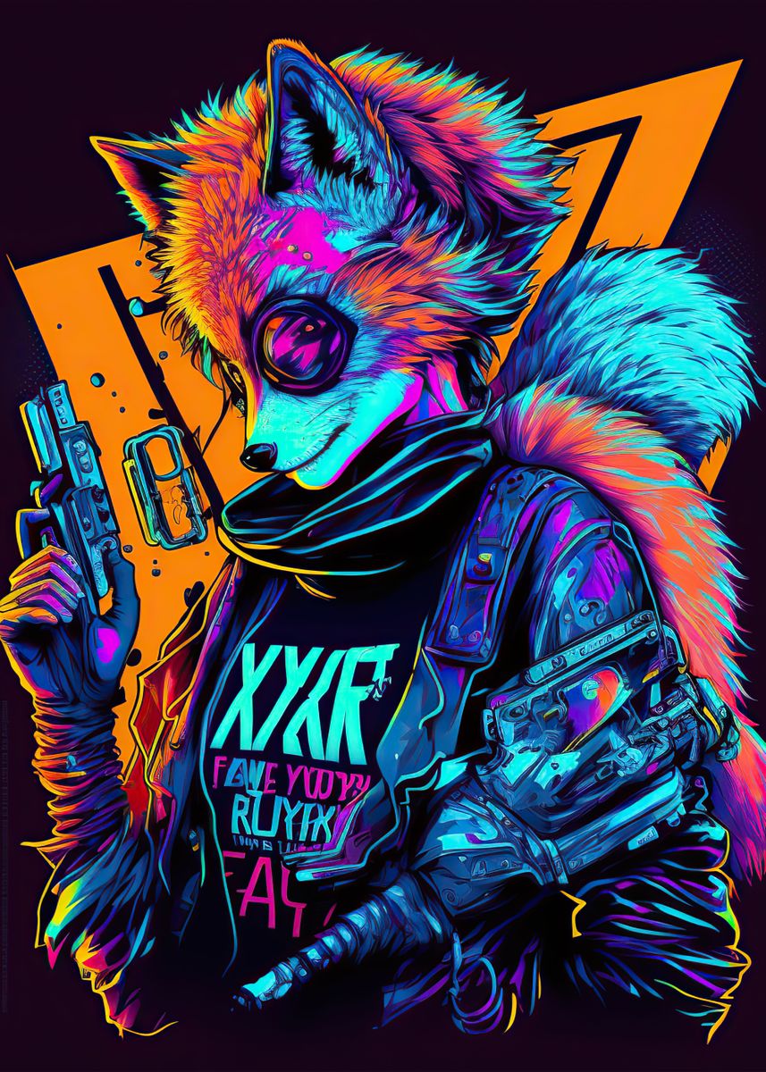 'Fox neon' Poster, picture, metal print, paint by Minimalist Anime ...