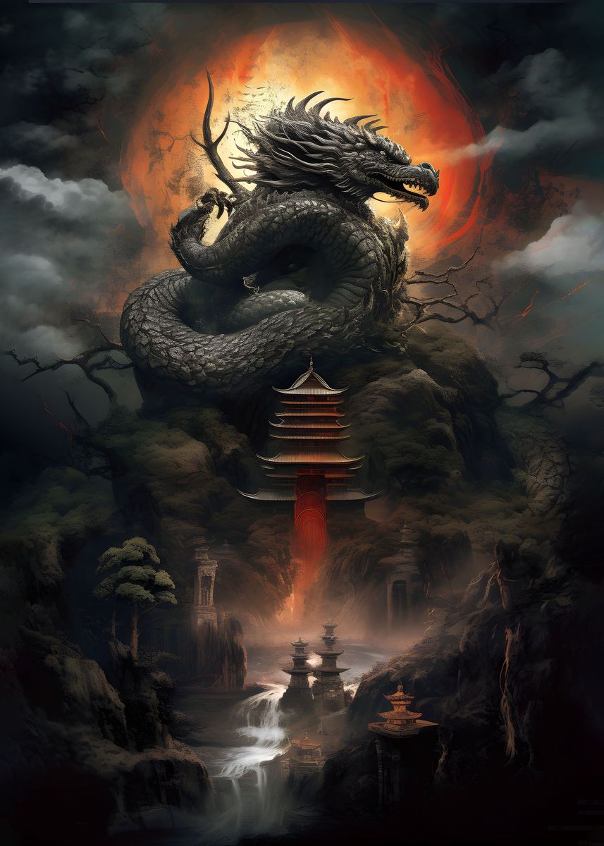 'dragon temple' Poster, picture, metal print, paint by CheTatanka ...