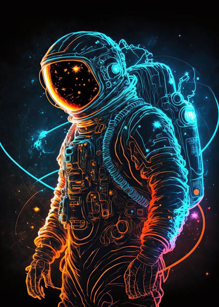 'Neon astronaut ' Poster, picture, metal print, paint by Yannis Denton ...