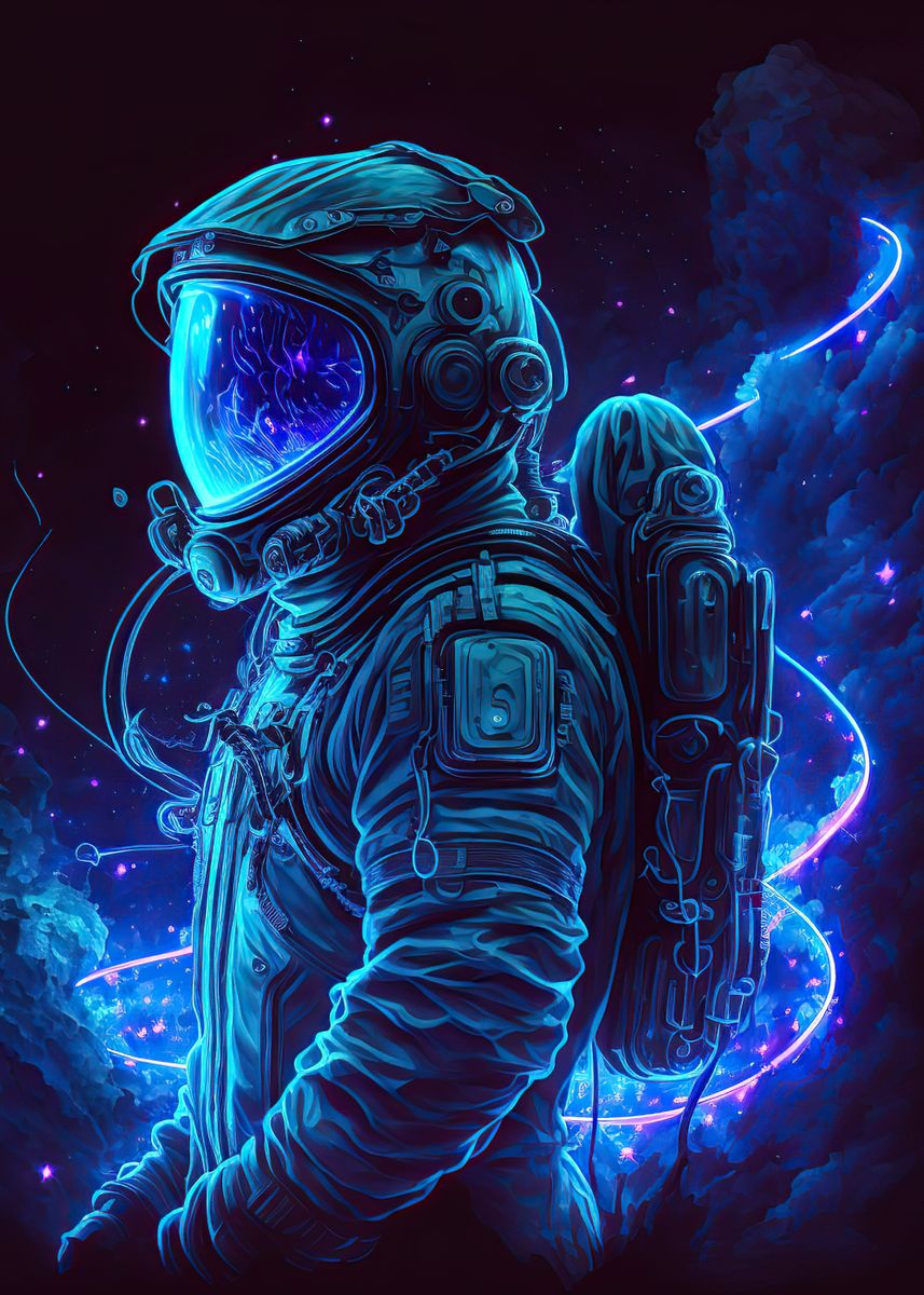 'Neon astronaut ' Poster, picture, metal print, paint by Yannis Denton ...