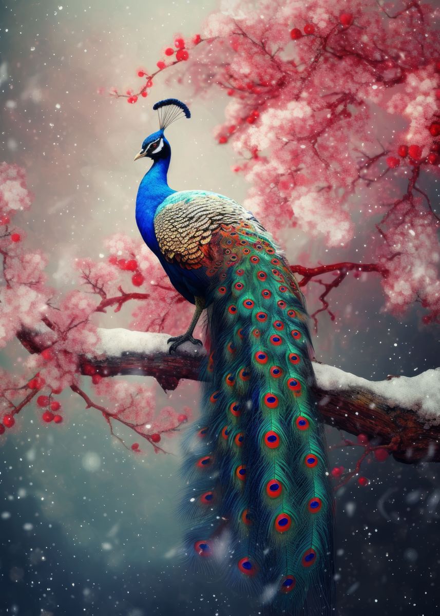 'Peacock in the Park' Poster, picture, metal print, paint by Anxhela