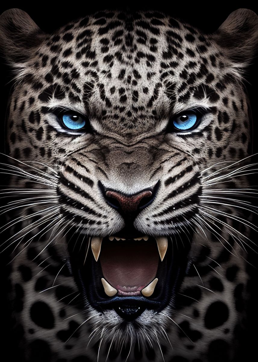 'Angry Jaguar Face Animal' Poster by Whimsical Animals | Displate