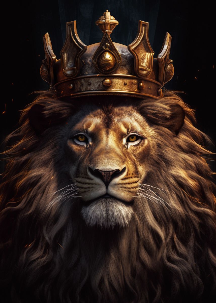 'Lion Crown Portrait 4' Poster, picture, metal print, paint by ...