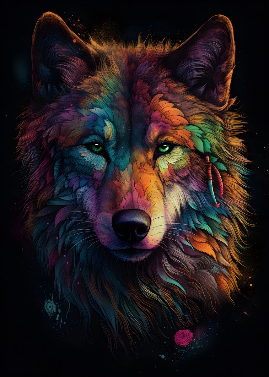 'Wolf in colorful art' Poster, picture, metal print, paint by Makadur ...