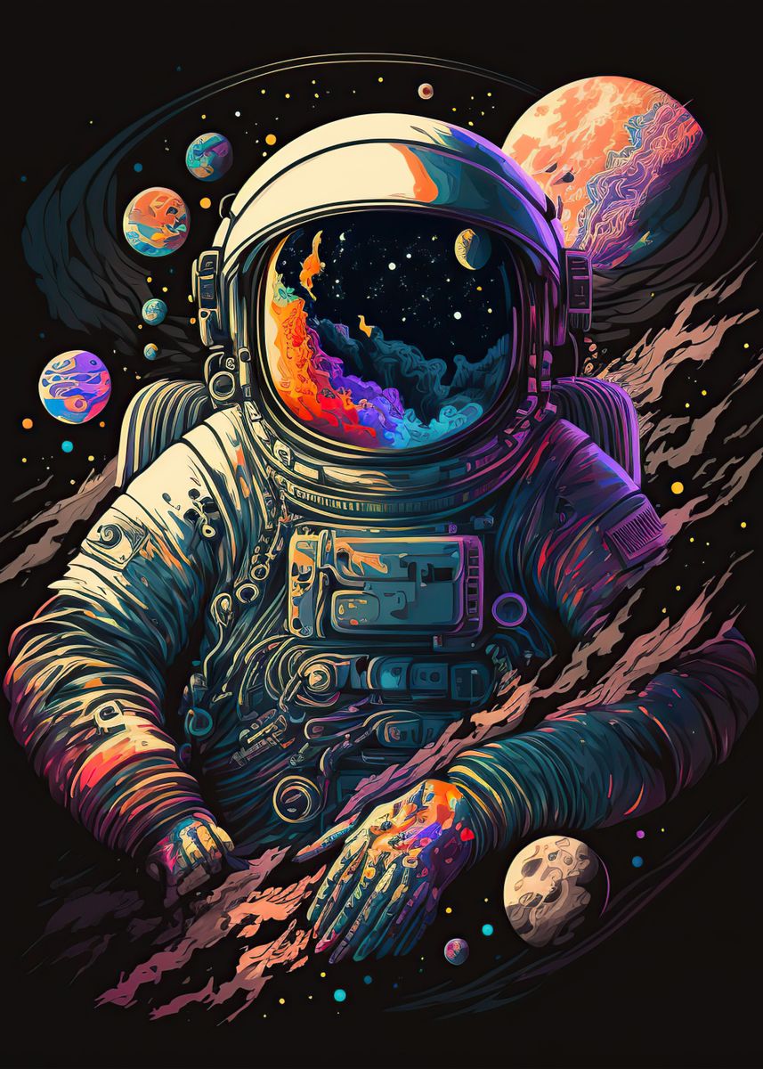 'neon Astronaut ' Poster, Picture, Metal Print, Paint By Yannis Denton 