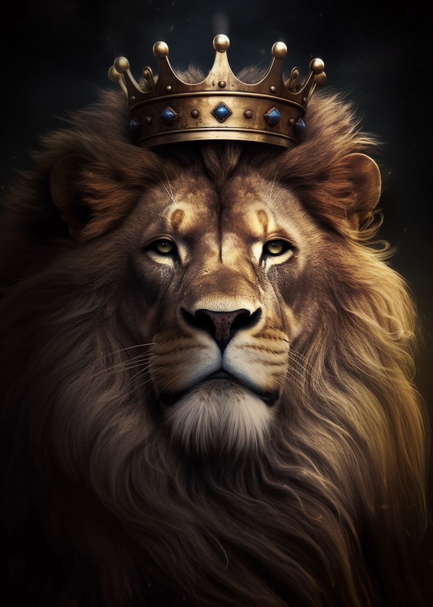 'Lion Crown Portrait 2' Poster, picture, metal print, paint by ...