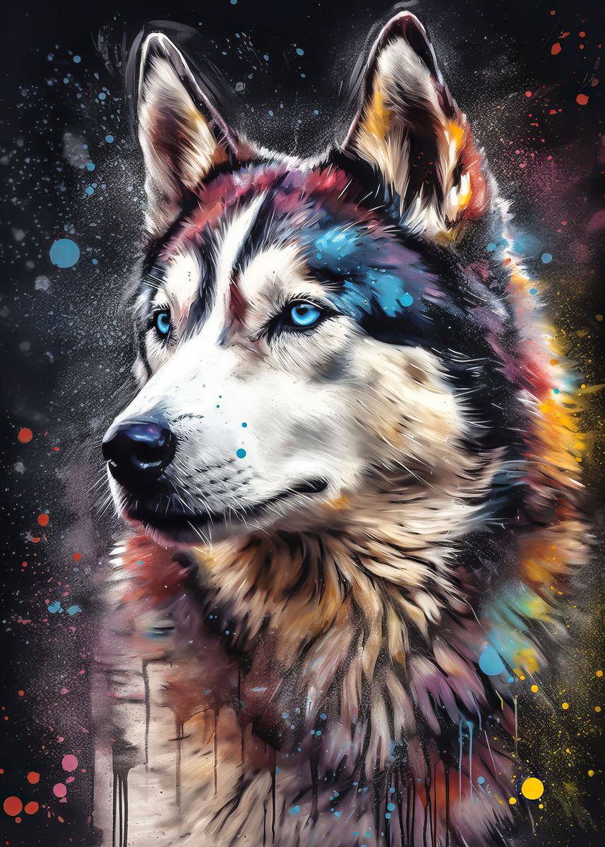 'Husky painting' Poster, picture, metal print, paint by Karolina