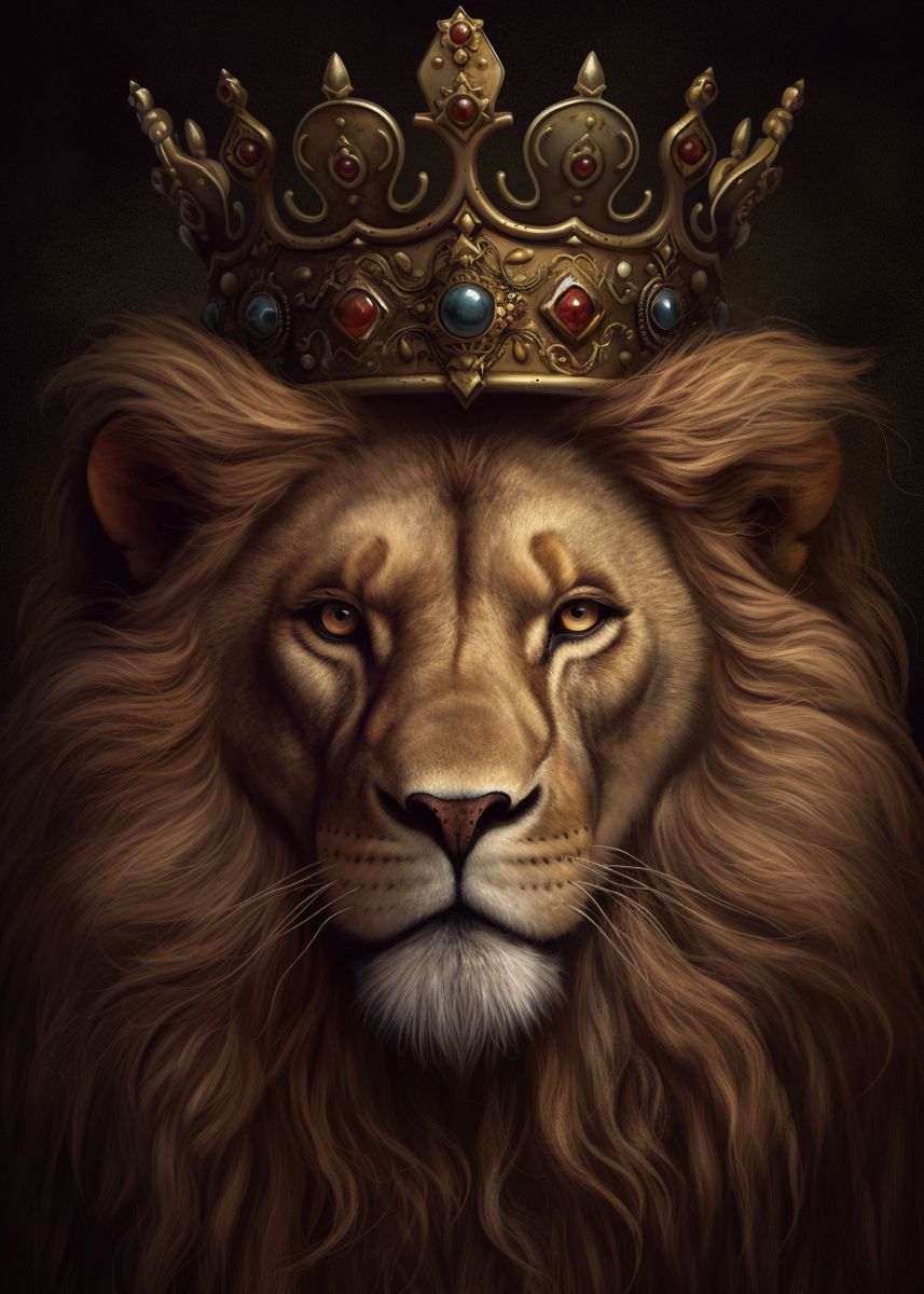 'Lion Crown Portrait 1' Poster, picture, metal print, paint by ...