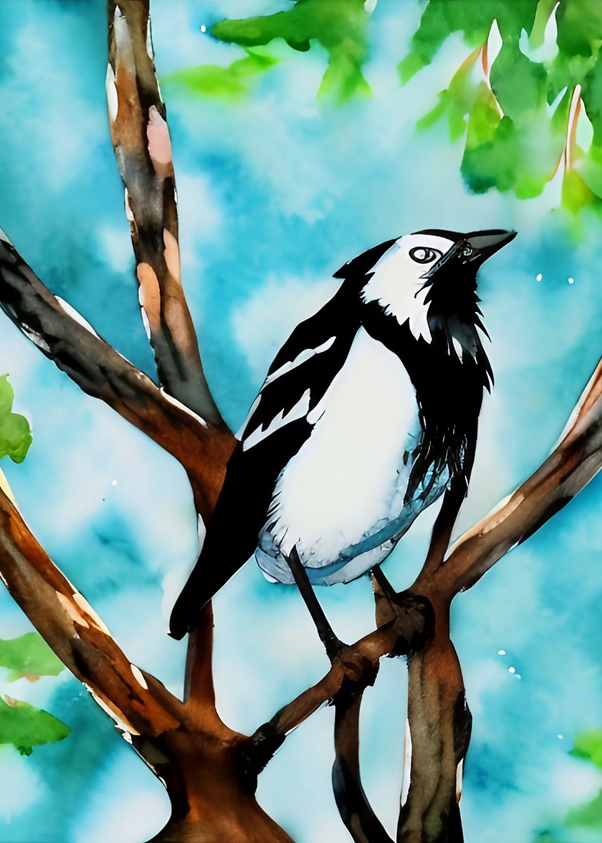 'A magpie bird sitting' Poster, picture, metal print, paint by Sloka ...