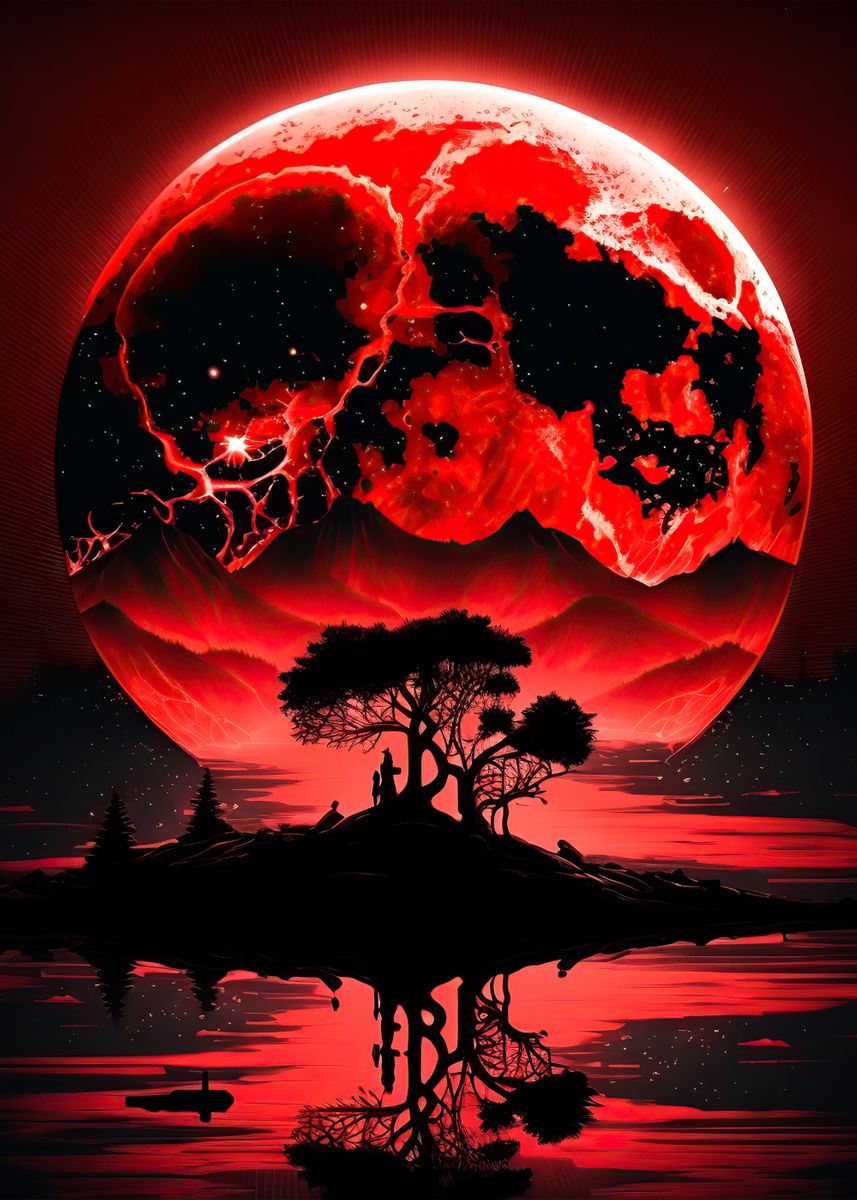 'Red Moon Japan ' Poster, picture, metal print, paint by DorthyToy ...