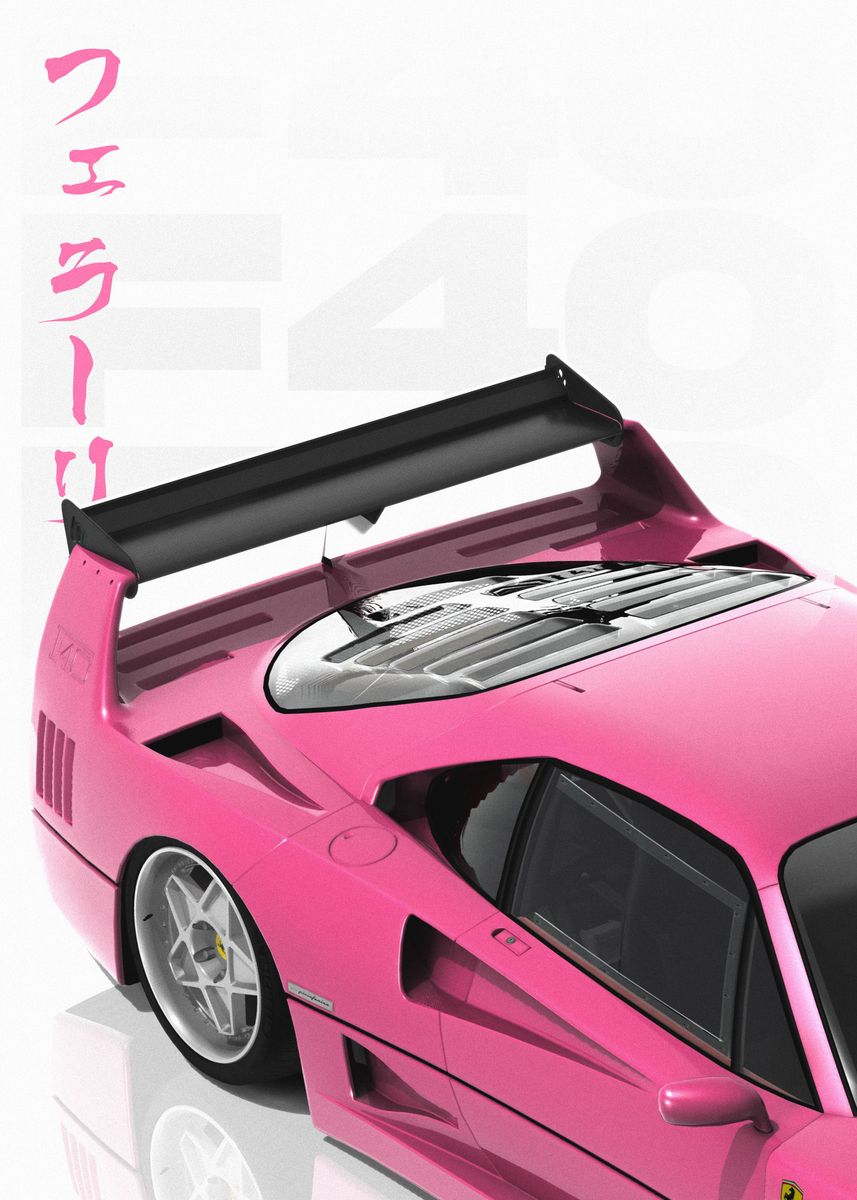 'Pink Ferrari F40 Japanese' Poster by Yannick | Displate