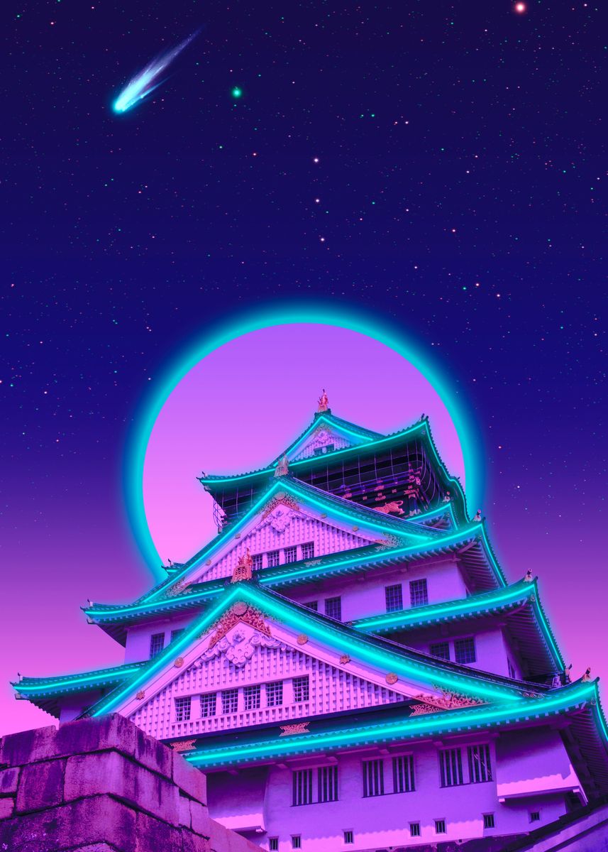 'Osaka Cyber Castle' Poster, picture, metal print, paint by Funglazie ...