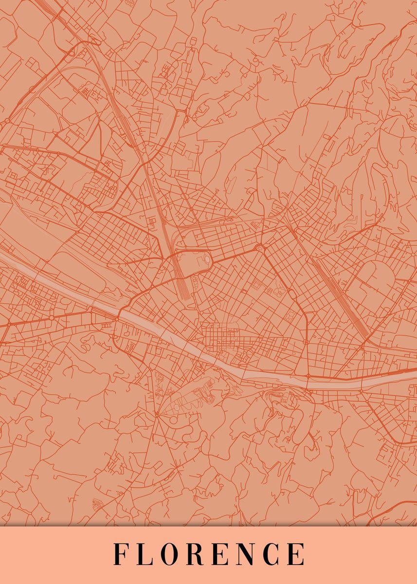 'Florence Orange Map Italy' Poster by dkDesign Displate