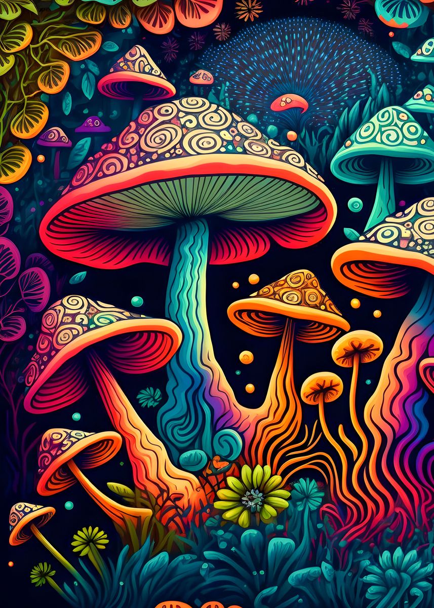 'psychedelic Mushrooms ' Poster, Picture, Metal Print, Paint By 