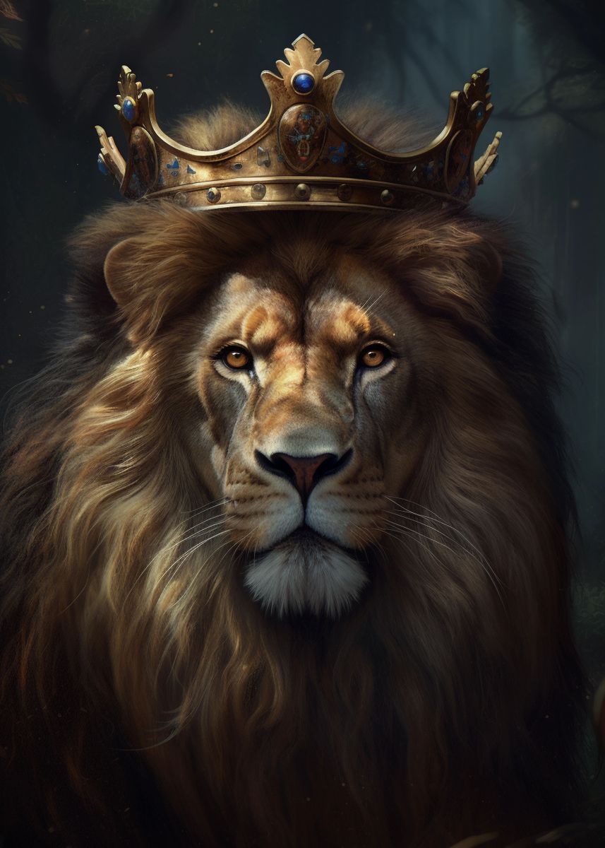 'Lion Crown Portrait 12' Poster by FerraraMedia | Displate