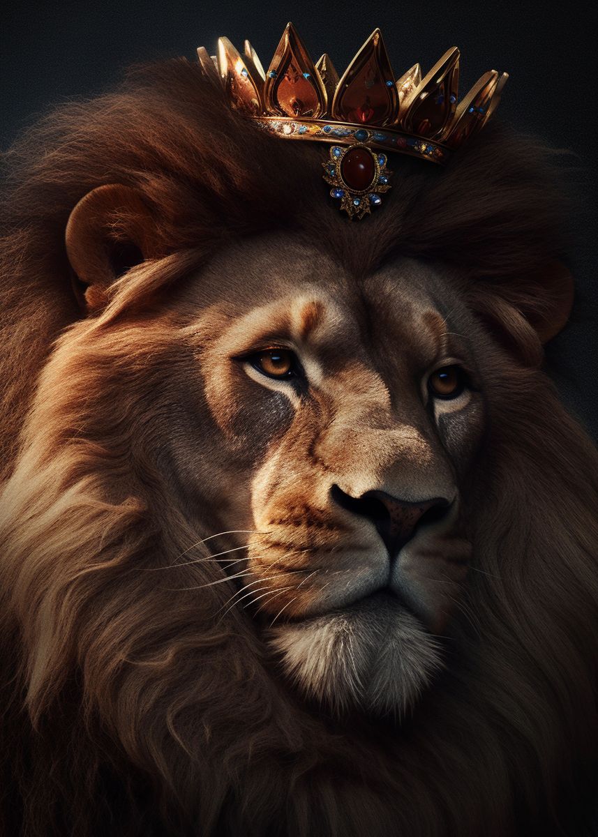 'Lion Crown Portrait 13' Poster by FerraraMedia | Displate