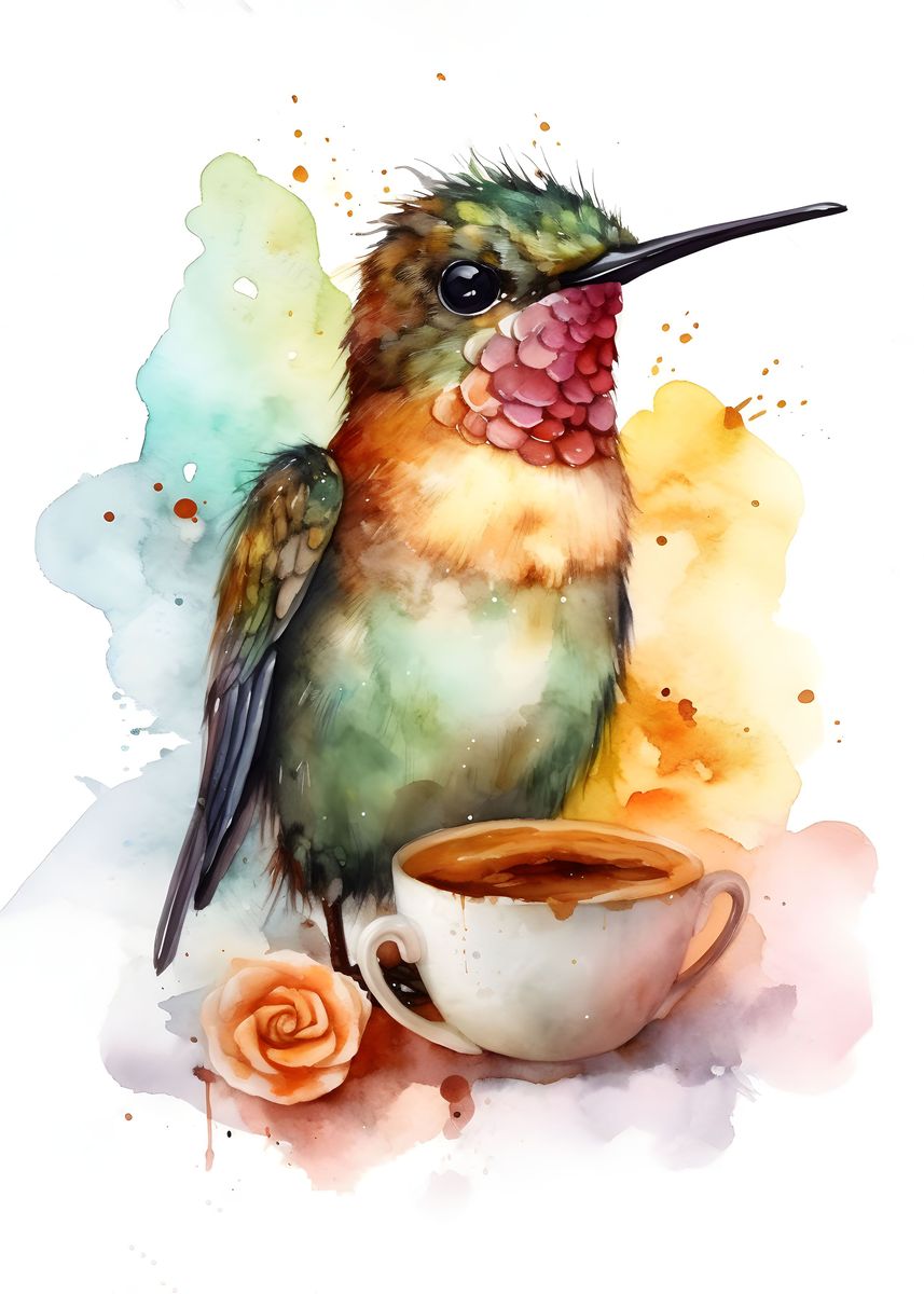 'Hummingbird with coffee' Poster by CheTatanka Displate