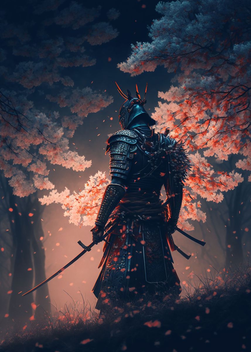 'Japanese Samurai Sakura' Poster, picture, metal print, paint by ...