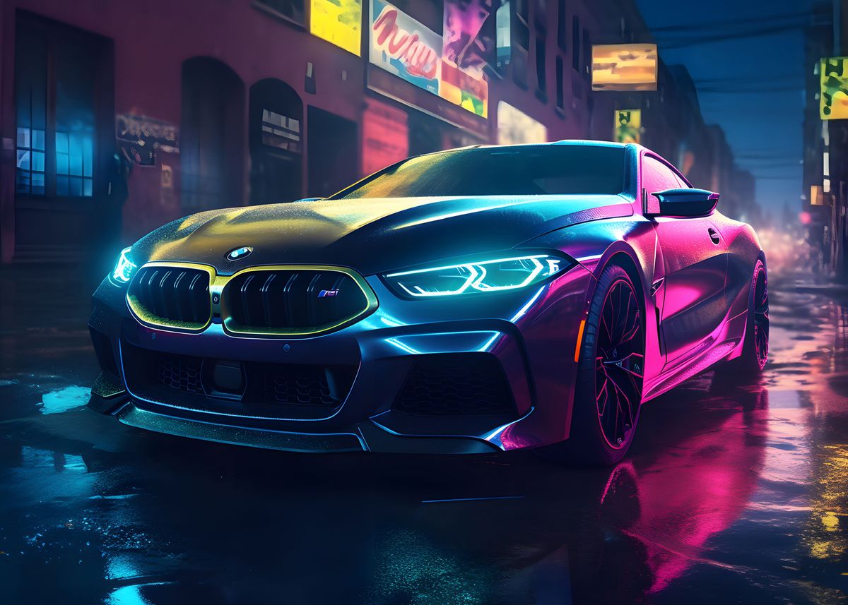 'Neon BMW M8' Poster by GoodLifeImages | Displate