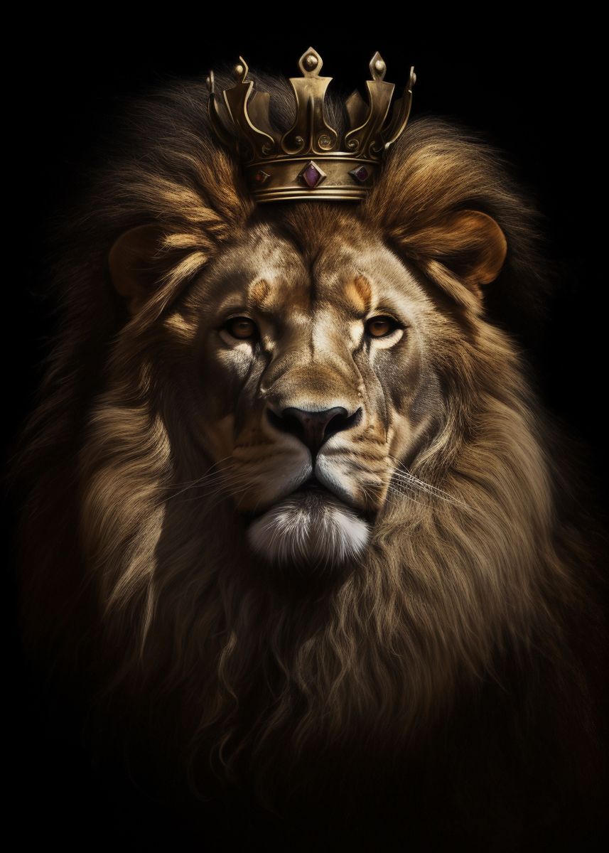 'Lion Crown Portrait 15' Poster, picture, metal print, paint by ...