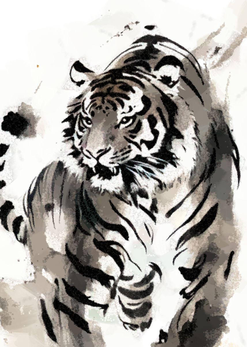 'Tiger ink art' Poster, picture, metal print, paint by Evgenuy ...