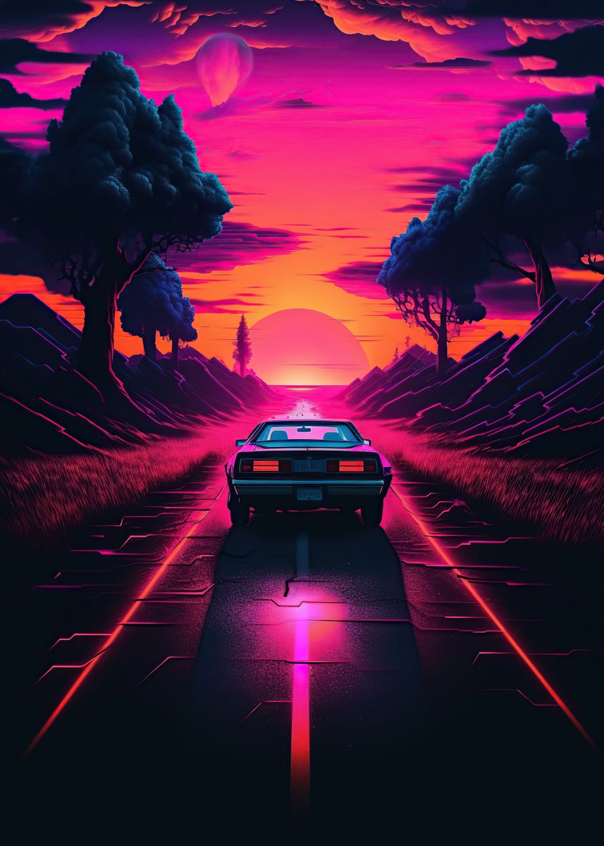 'Retro Car Vaporwave' Poster, picture, metal print, paint by Sagita ...