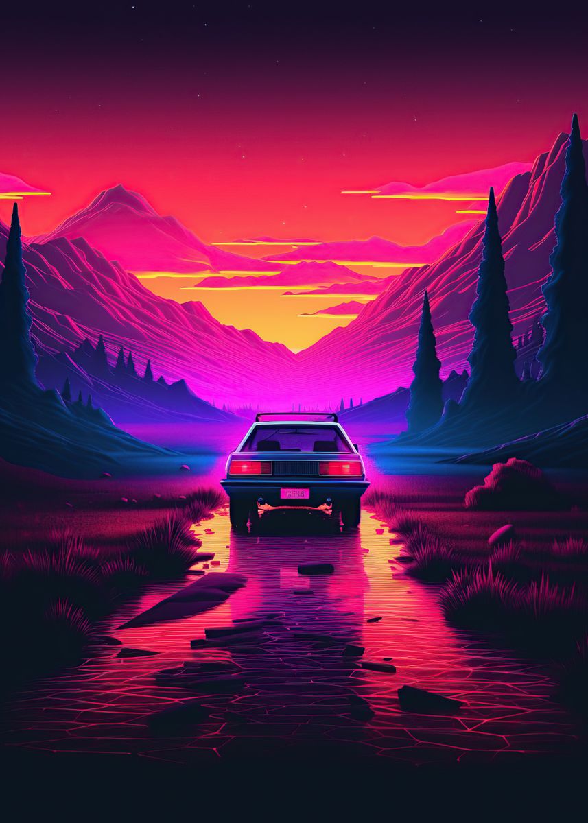 'Retro Car Vaporwave' Poster, picture, metal print, paint by Sagita ...