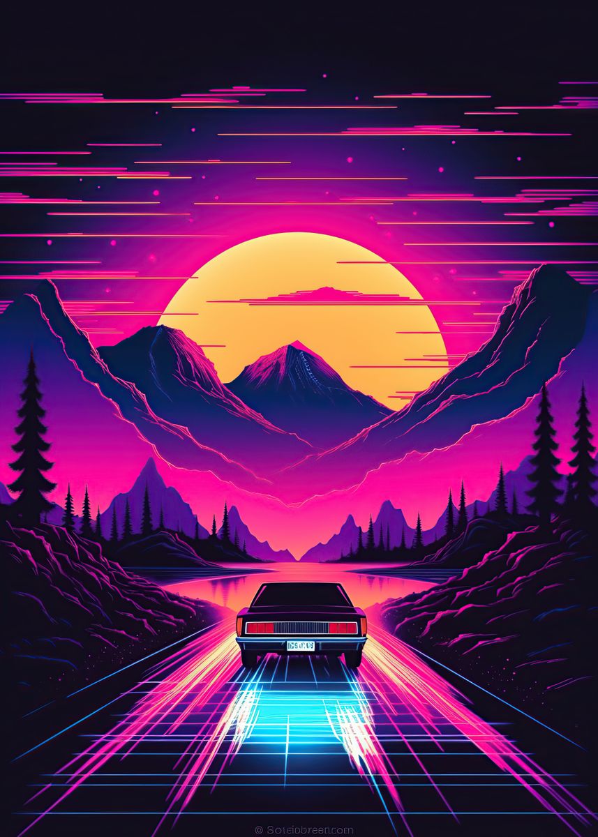 'Retro Car Vaporwave' Poster, picture, metal print, paint by Sagita ...