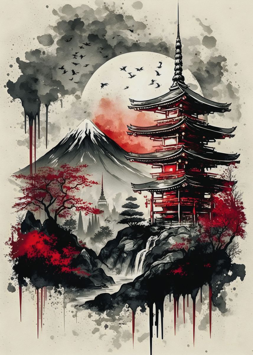 'Japanese temple 9' Poster, picture, metal print, paint by Elz art ...