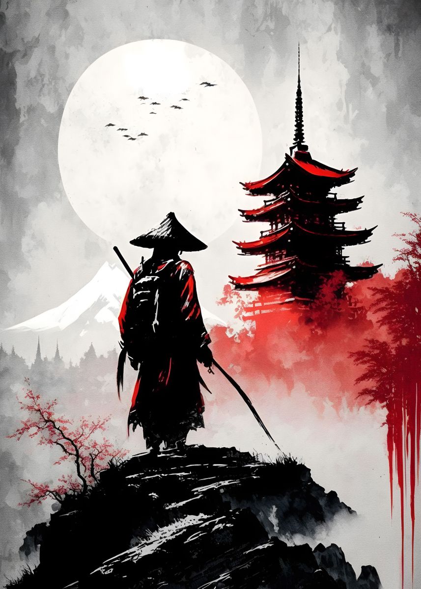 'Samurai Temple' Poster, picture, metal print, paint by Elz art | Displate