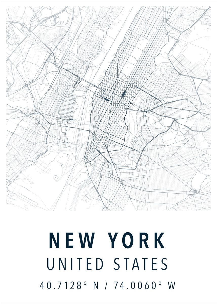 'New York simple map' Poster by Denise Zendejas Displate