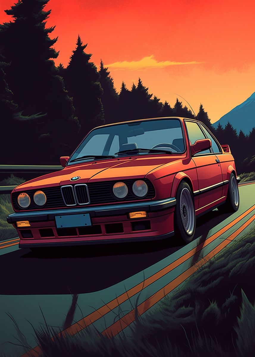 'Vintage cartoon BMW E30 M3' Poster by GabrangerLT Merkys | Displate