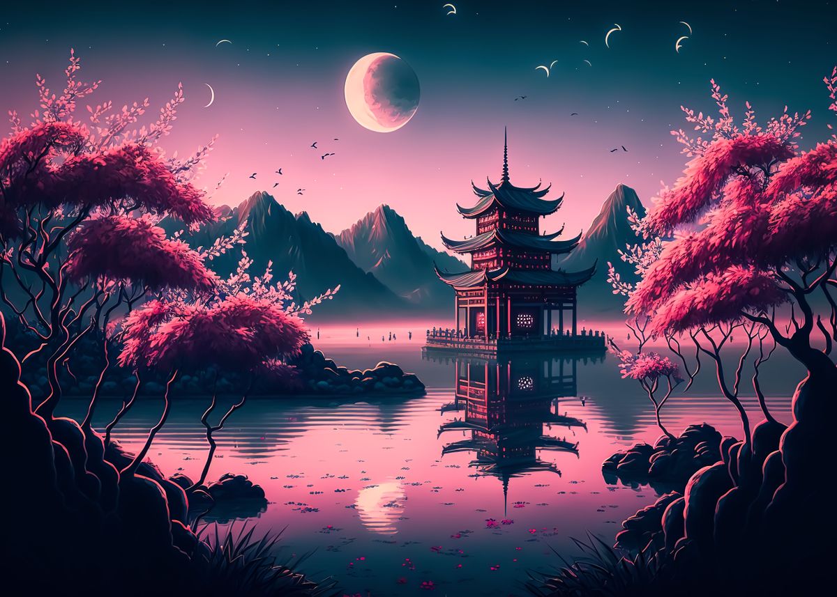 'japanese landscape moon ' Poster by Anime | Displate