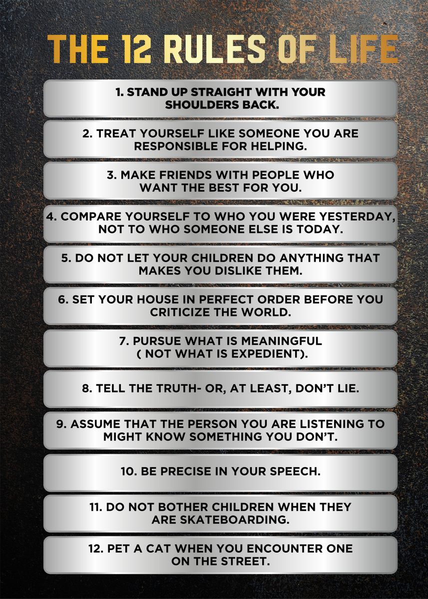 'the 12 rules of life' Poster, picture, metal print, paint by Greatest ...