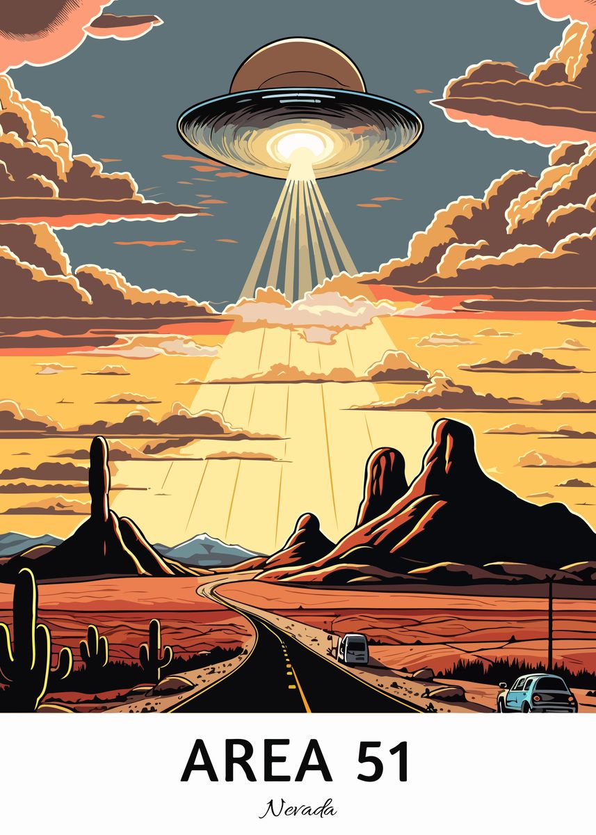 'visit to area 51 nevada' Poster, picture, metal print, paint by ...
