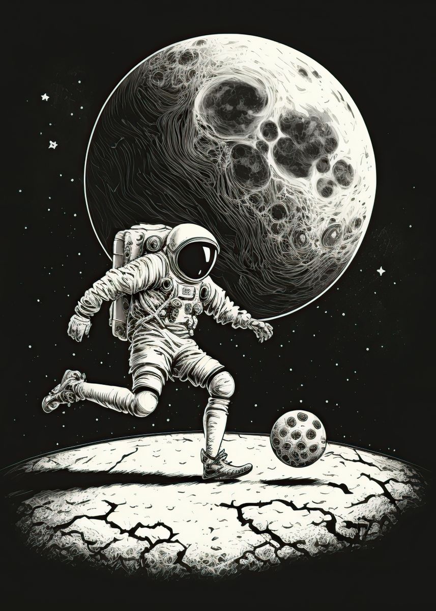 'Astronaut playing football' Poster by Yannis Denton Displate