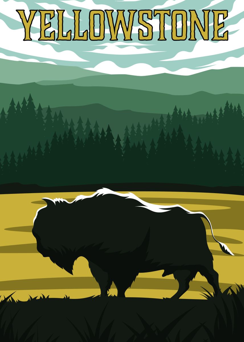 'Yellowstone Bison' Poster, picture, metal print, paint by Wyld Tribe ...