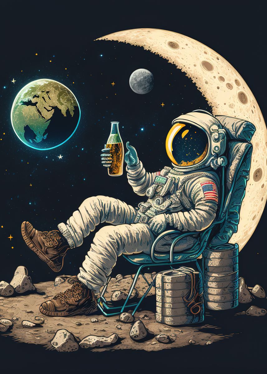 'Funny astronaut with beer' Poster by Anime Manga | Displate