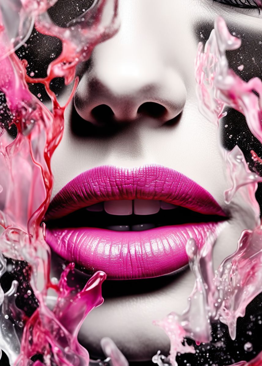 'Pink fashion lips' Poster, picture, metal print, paint by ...