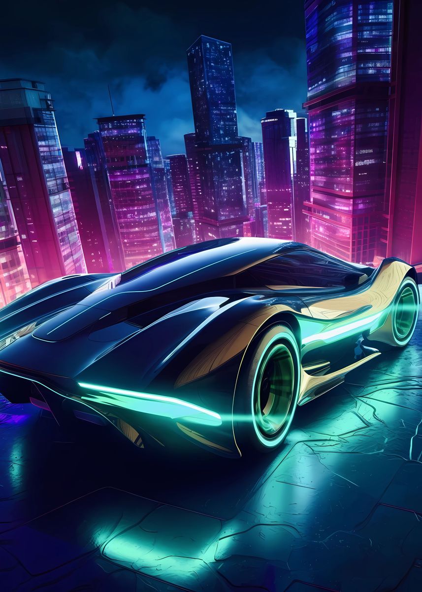 'Neon super car ' Poster, picture, metal print, paint by Panther Blades ...