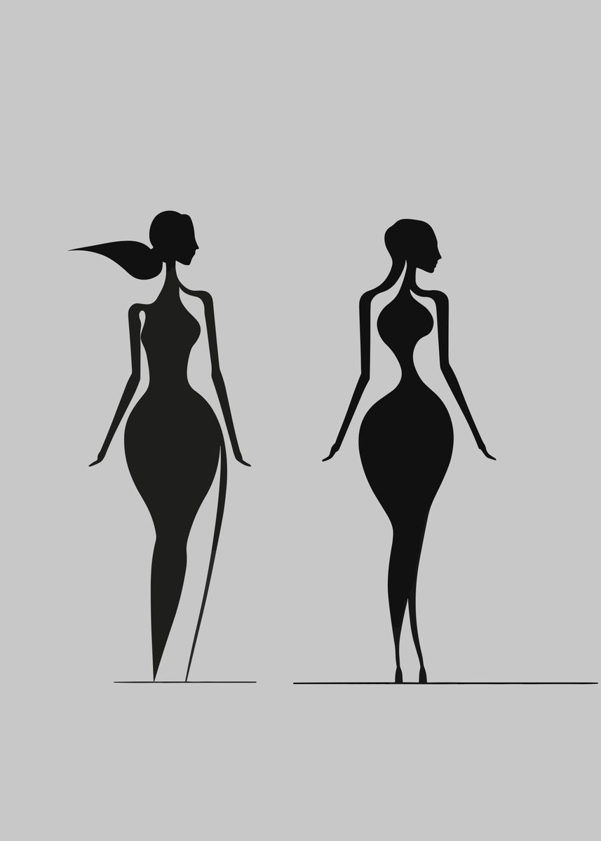 'Two Women Silhouette art' Poster, picture, metal print, paint by Luxe