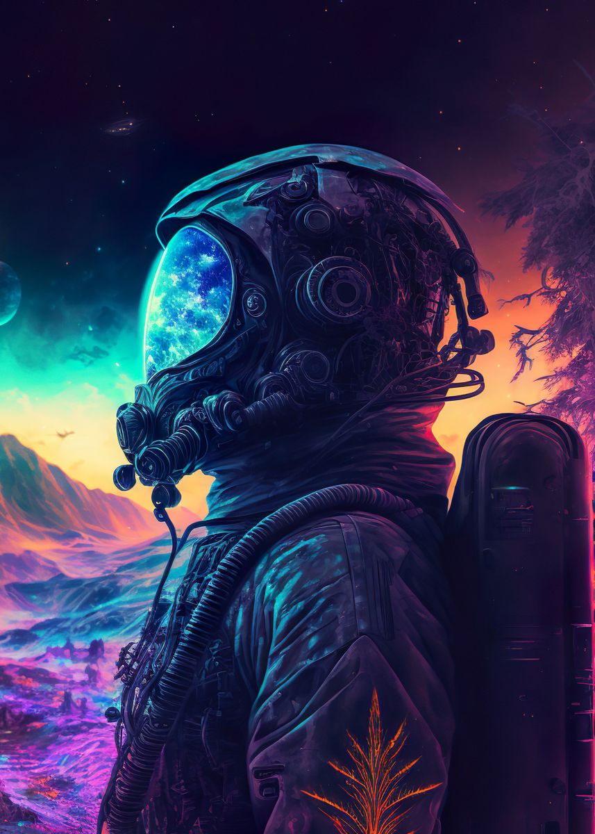 'Neon Landscape Astronaut' Poster, picture, metal print, paint by ...