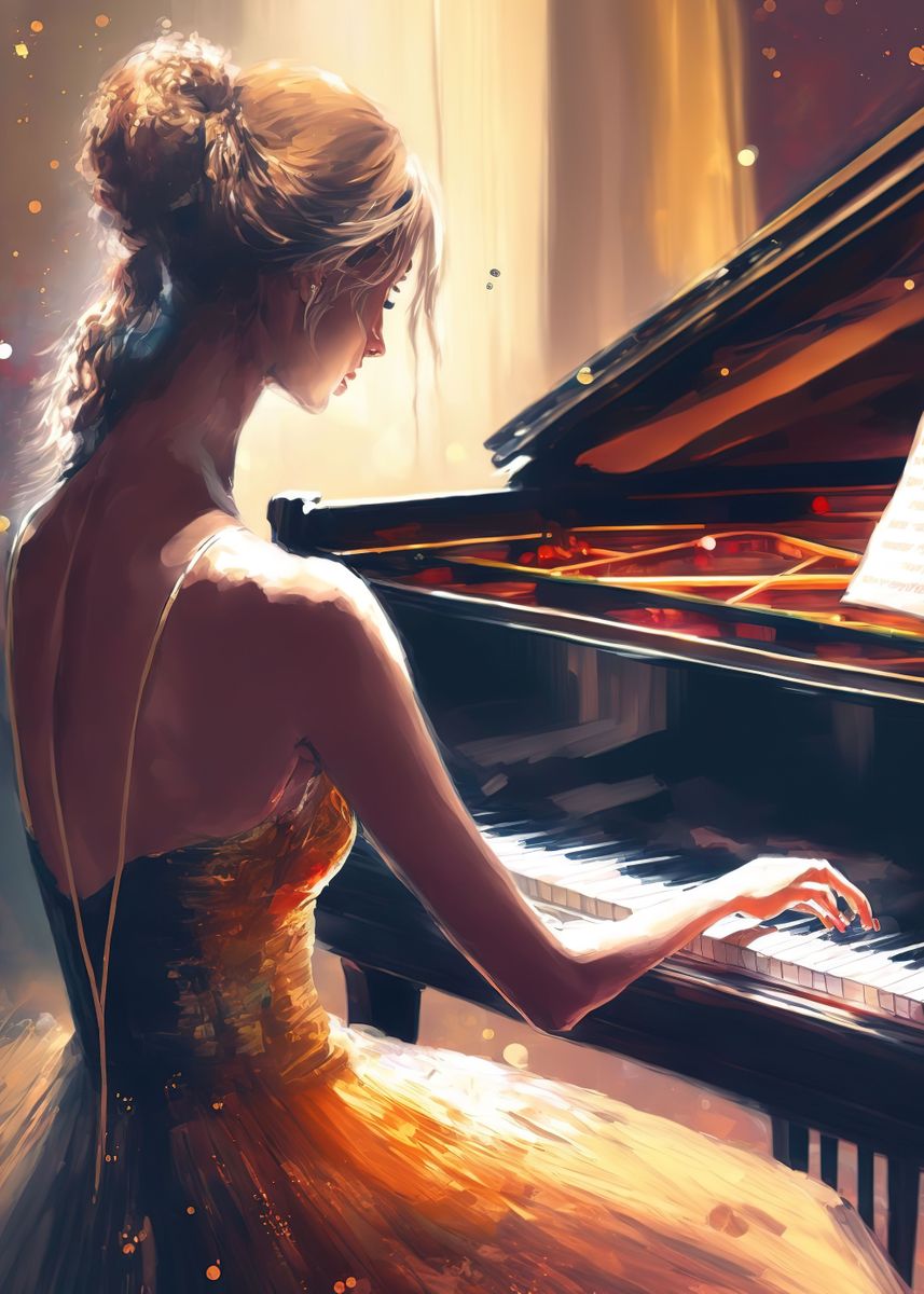 'playing piano ' Poster, picture, metal print, paint by Eudora | Displate