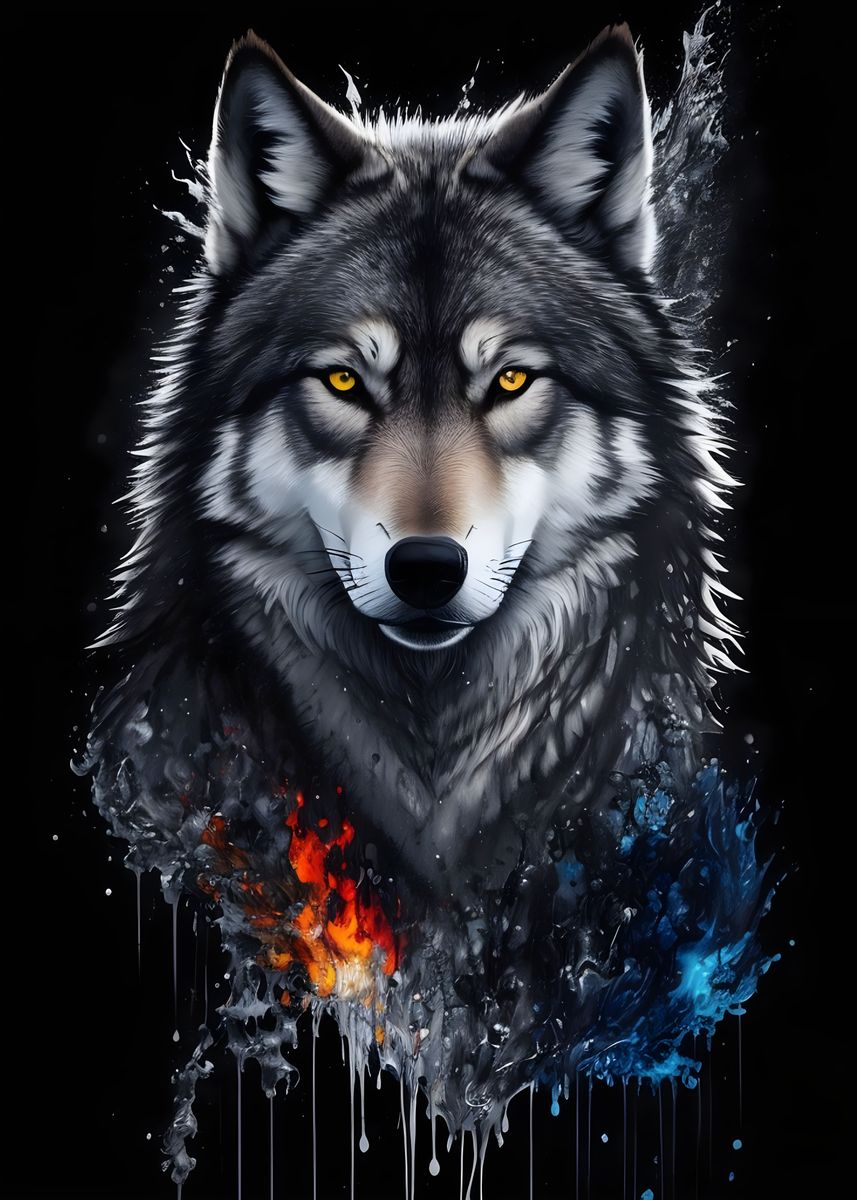 'Grey Wolf Portrait ' Poster, picture, metal print, paint by A J RILEY