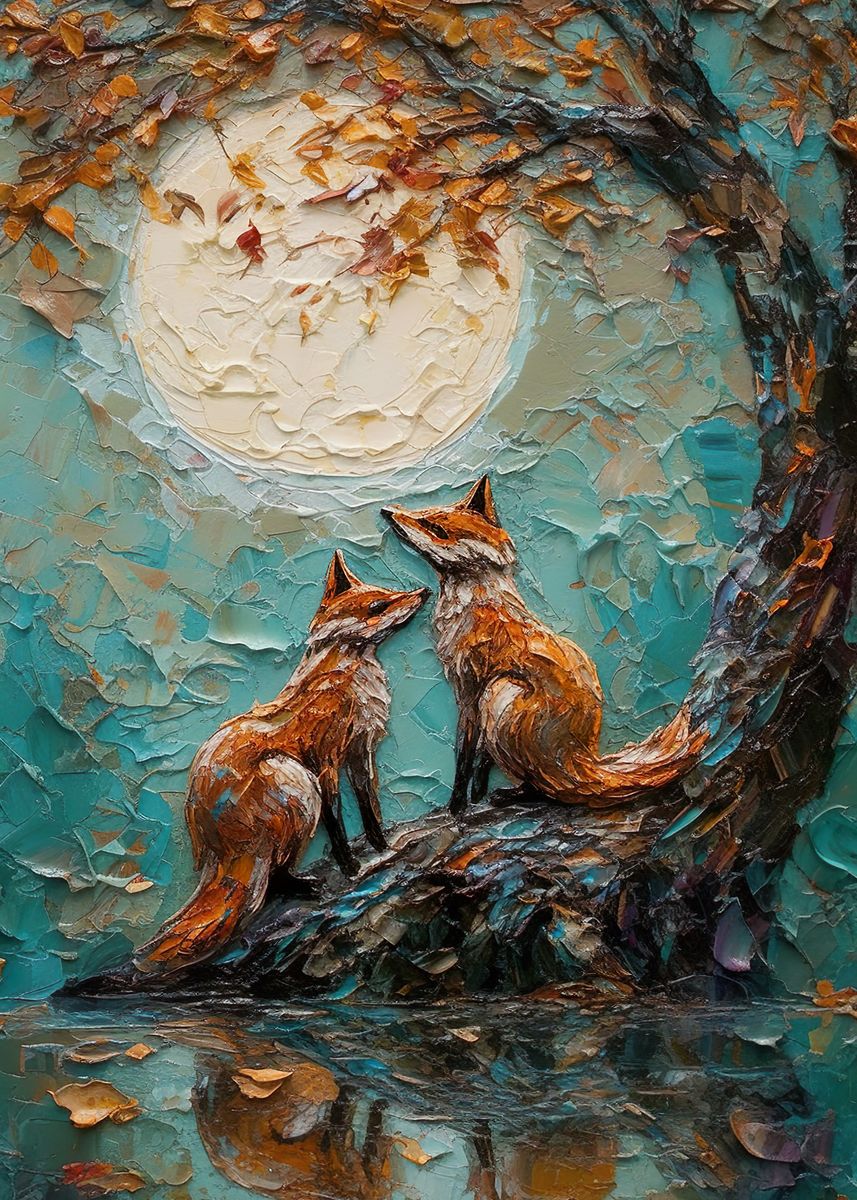 Fox in love \' paint | Displate print, metal picture, by Poster, PrintYourDigitals