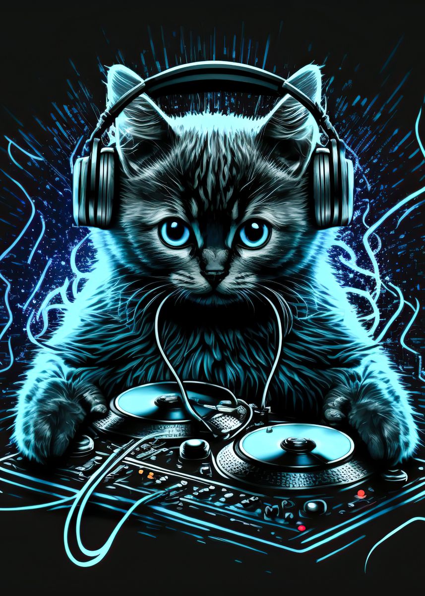 Cat DJ, Cat with Headphones | Sticker