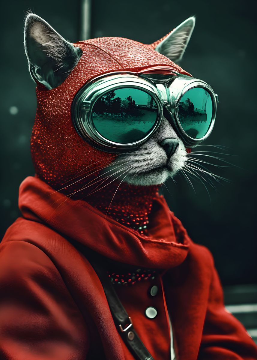 'Red Riding Hood Cat' Poster, picture, metal print, paint by Pixaverse ...