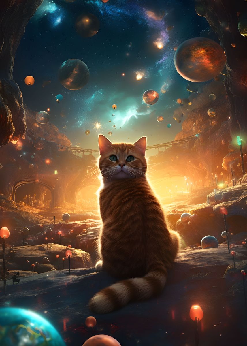 'Universe of Cats' Poster, picture, metal print, paint by Pixaverse ...